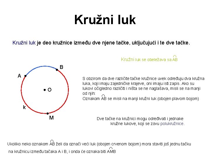 Kružni luk je deo kružnice između dve njene tačke, uključujući i te dve tačke.