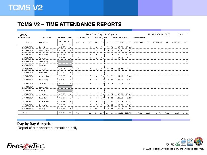 TCMS V 2 – TIME ATTENDANCE REPORTS Day by Day Analysis Report of attendance