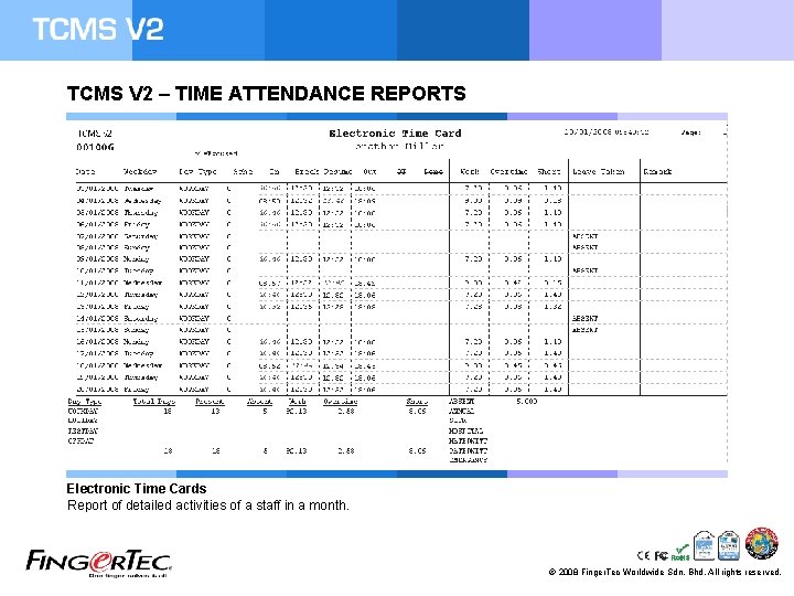TCMS V 2 – TIME ATTENDANCE REPORTS Electronic Time Cards Report of detailed activities