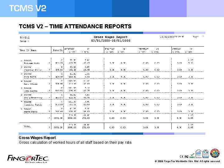 TCMS V 2 – TIME ATTENDANCE REPORTS Gross Wages Report Gross calculation of worked