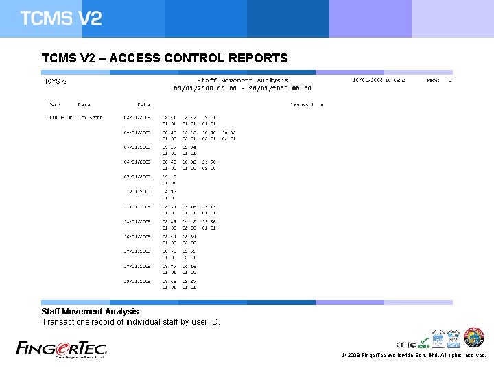 TCMS V 2 – ACCESS CONTROL REPORTS Staff Movement Analysis Transactions record of individual