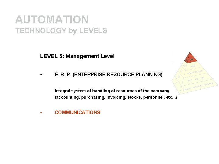 AUTOMATION TECHNOLOGY by LEVELS LEVEL 5: Management Level • E. R. P. (ENTERPRISE RESOURCE