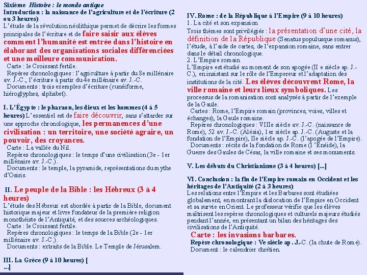 Sixième Histoire : le monde antique Introduction : la naissance de l’agriculture et de