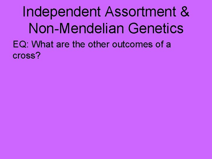 Independent Assortment & Non-Mendelian Genetics EQ: What are the other outcomes of a cross?