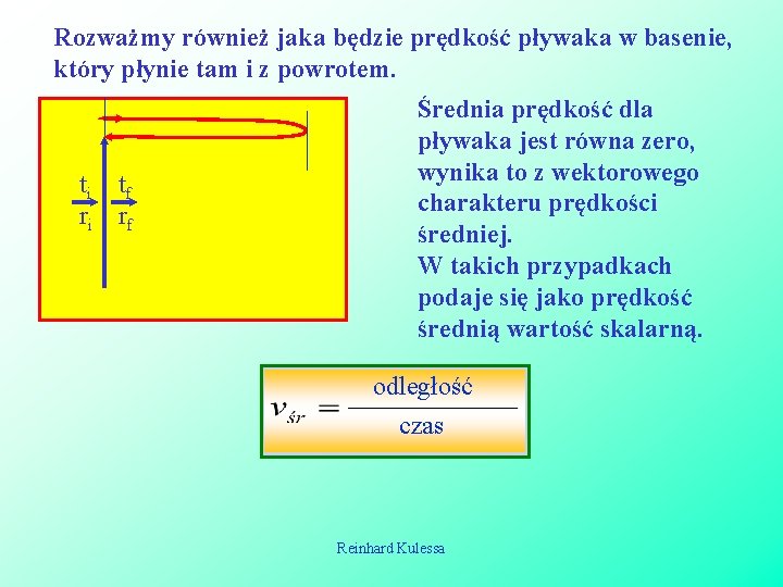 Rozważmy również jaka będzie prędkość pływaka w basenie, który płynie tam i z powrotem. Rozważmy również jaka będzie prędkość pływaka w basenie, który płynie tam i z powrotem.