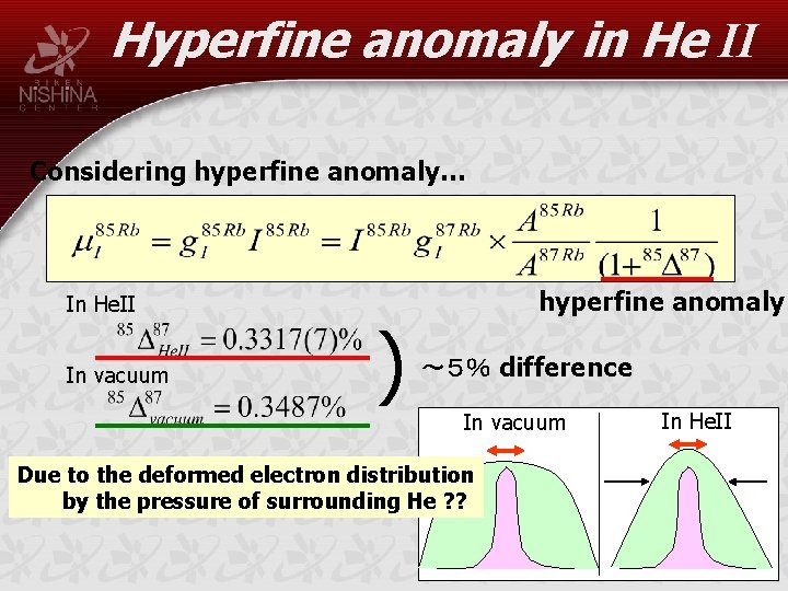 Hyperfine anomaly in He II Considering hyperfine anomaly… In He. II In vacuum )