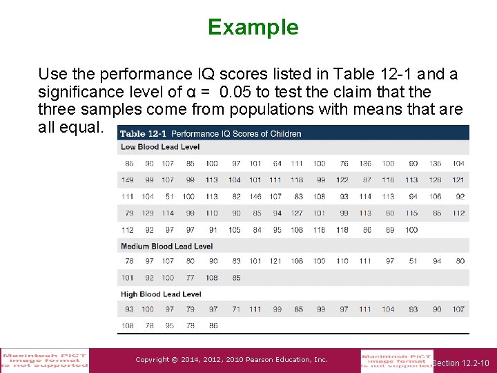 Example Use the performance IQ scores listed in Table 12 -1 and a significance