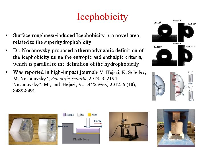 Icephobicity • Surface roughness-induced Icephobicity is a novel area related to the superhydrophobicity •