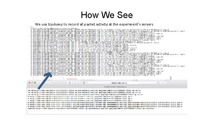 How We See We use tcpdump to record all packet activity at the experiment’s