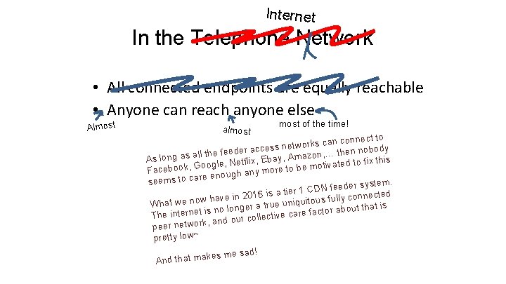 Internet In the Telephone Network • All connected endpoints are equally reachable • Anyone