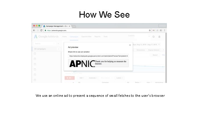 How We See We use an online ad to present a sequence of small