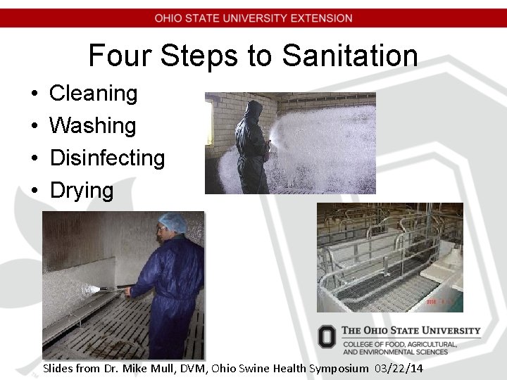 Four Steps to Sanitation • • Cleaning Washing Disinfecting Drying Slides from Dr. Mike Four Steps to Sanitation • • Cleaning Washing Disinfecting Drying Slides from Dr. Mike