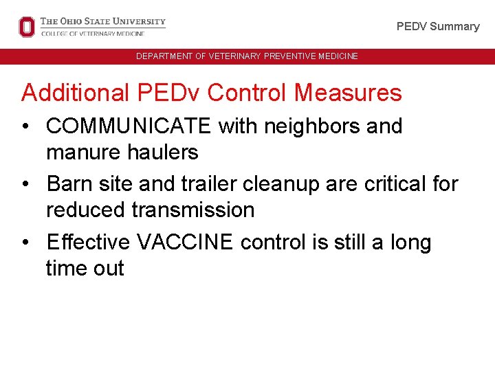 UNIT ID HERE IN ALL CAPS PEDV Summary DEPARTMENT OF VETERINARY PREVENTIVE MEDICINE Additional UNIT ID HERE IN ALL CAPS PEDV Summary DEPARTMENT OF VETERINARY PREVENTIVE MEDICINE Additional