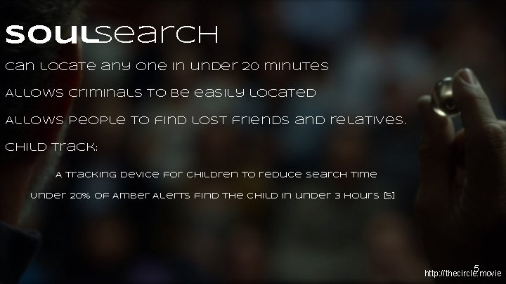 Soul. Search Can locate any one in under 20 minutes Allows criminals to be