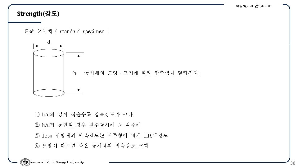 www. sangji. ac. kr Strength(강도) Concrete Lab of Sangji University 30 