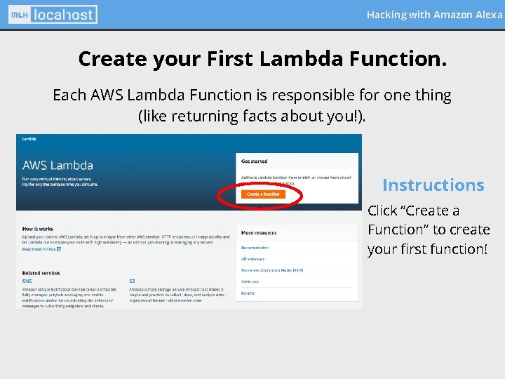 Hacking with Amazon Alexa Create your First Lambda Function. Each AWS Lambda Function is