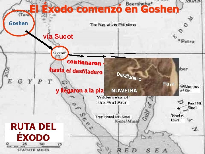 El Éxodo comenzó en Goshen vía Sucot continuaron va deando hasta el desfiladero Nuwe