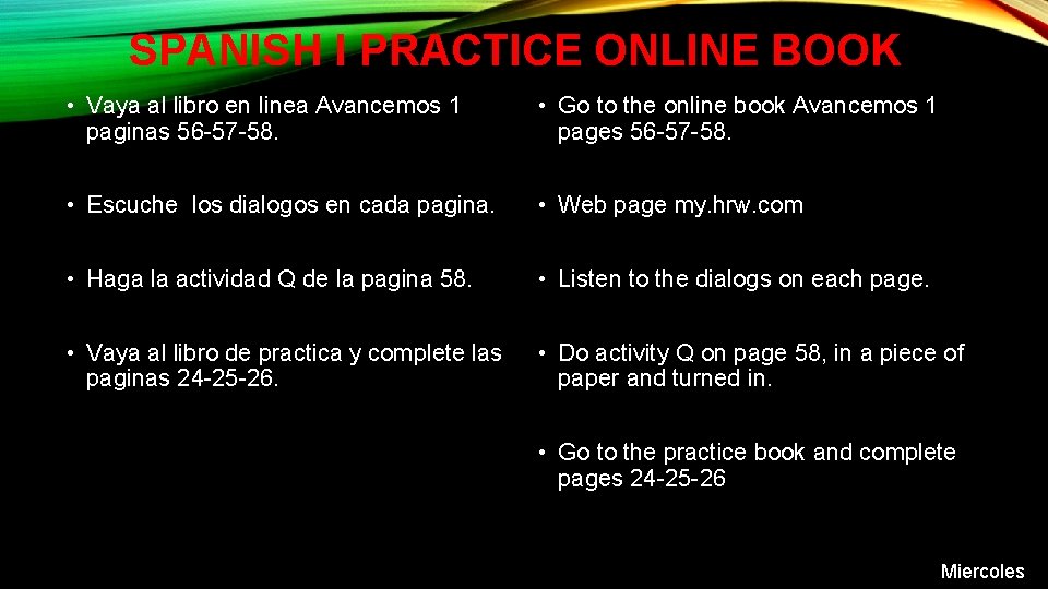 SPANISH I PRACTICE ONLINE BOOK • Vaya al libro en linea Avancemos 1 paginas