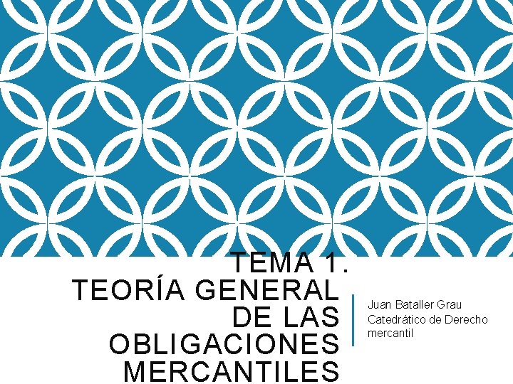 TEMA 1. TEORÍA GENERAL DE LAS OBLIGACIONES MERCANTILES Juan Bataller Grau Catedrático de Derecho