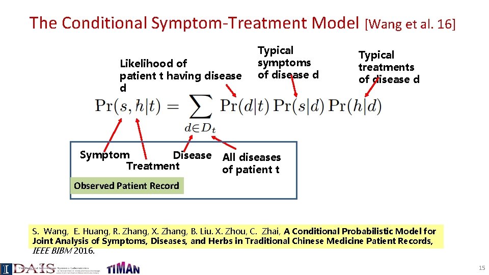 The Conditional Symptom-Treatment Model [Wang et al. 16] Likelihood of patient t having disease