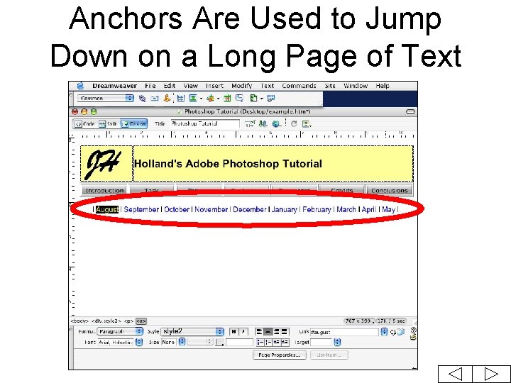 Anchors Are Used to Jump Down on a Long Page of Text 