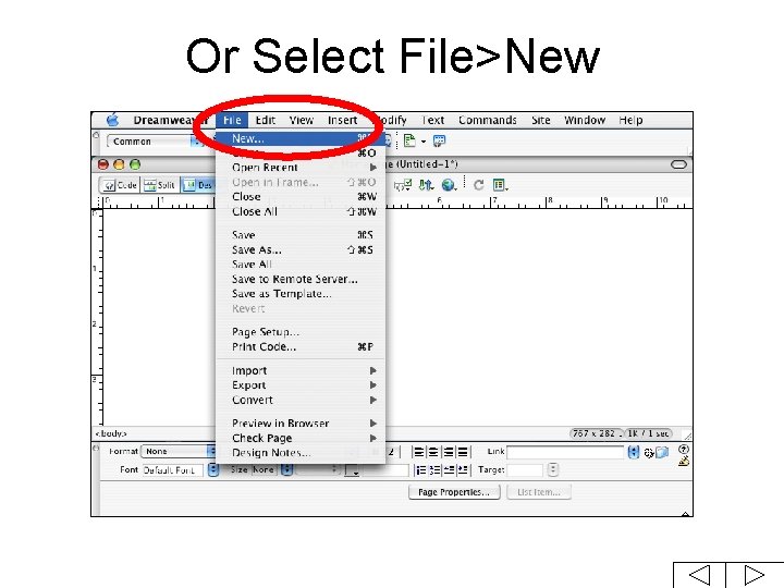 Or Select File>New 