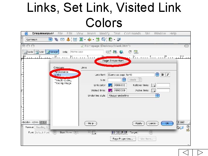 Links, Set Link, Visited Link Colors 
