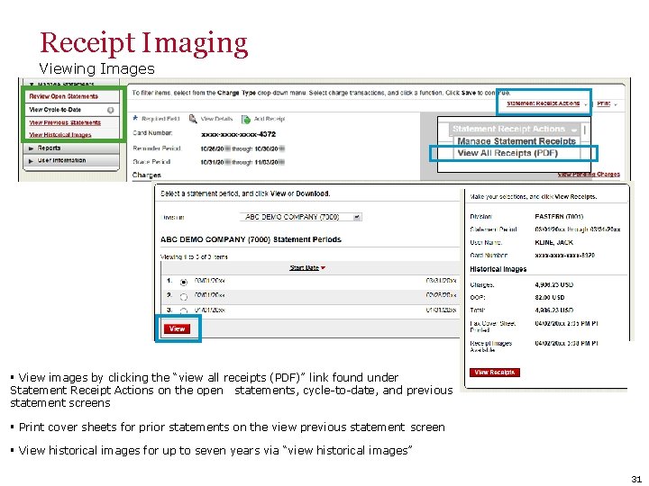 Receipt Imaging Viewing Images § View images by clicking the “view all receipts (PDF)”