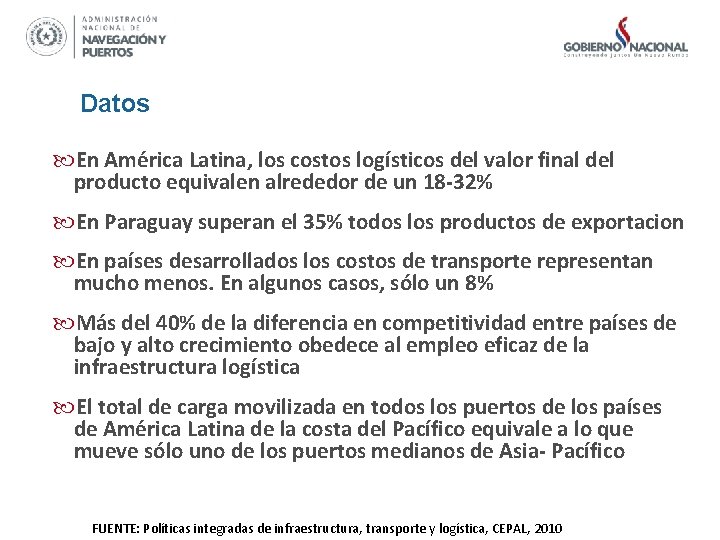 Datos En América Latina, los costos logísticos del valor final del producto equivalen alrededor