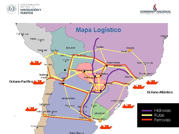 Mapa Logístico PERU BOLIVIA Campo Grande BRASIL . Mcal. Estigarribia P. J. Caballero Mejillones