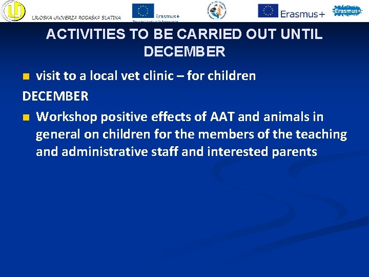 ACTIVITIES TO BE CARRIED OUT UNTIL DECEMBER visit to a local vet clinic – ACTIVITIES TO BE CARRIED OUT UNTIL DECEMBER visit to a local vet clinic –