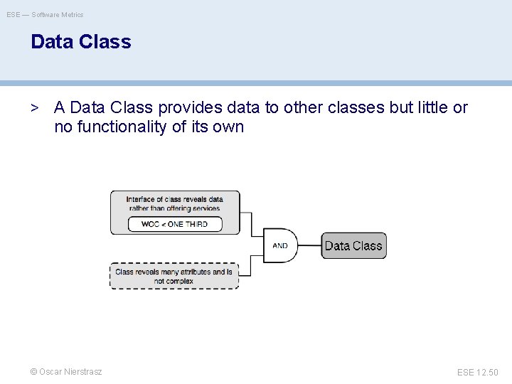 ESE — Software Metrics Data Class > A Data Class provides data to other