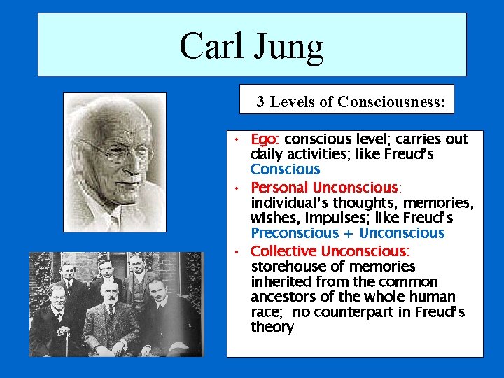 Carl Jung 3 Levels of Consciousness: • Ego: conscious level; carries out daily activities;