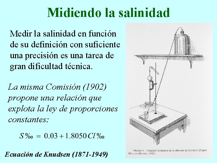 Midiendo la salinidad Medir la salinidad en función de su definición con suficiente una