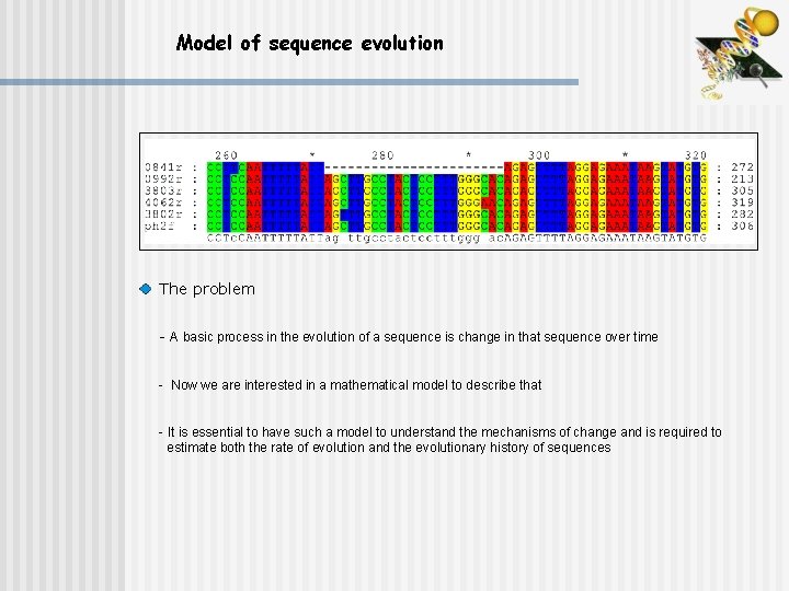 Model of sequence evolution The problem - A basic process in the evolution of