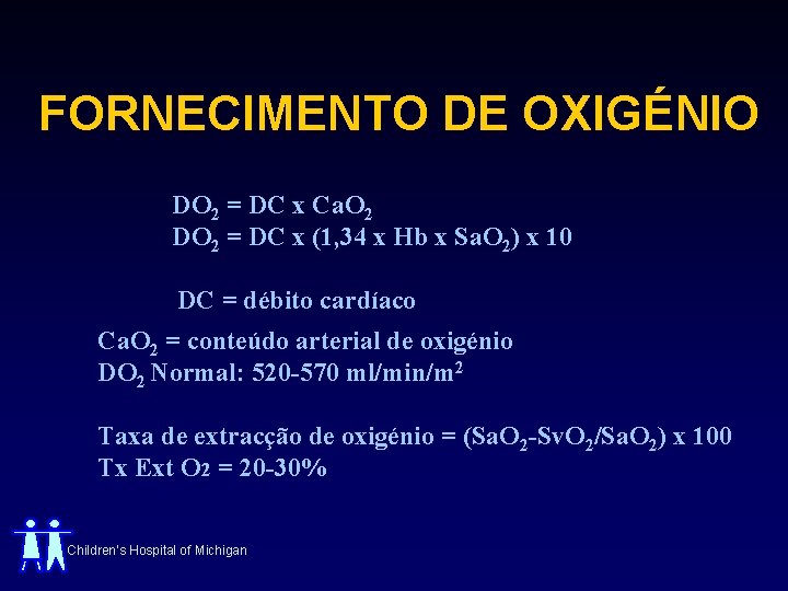 FORNECIMENTO DE OXIGÉNIO DO 2 = DC x Ca. O 2 DO 2 =