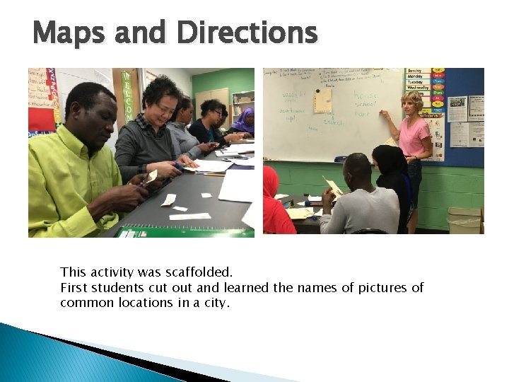 Maps and Directions This activity was scaffolded. First students cut out and learned the