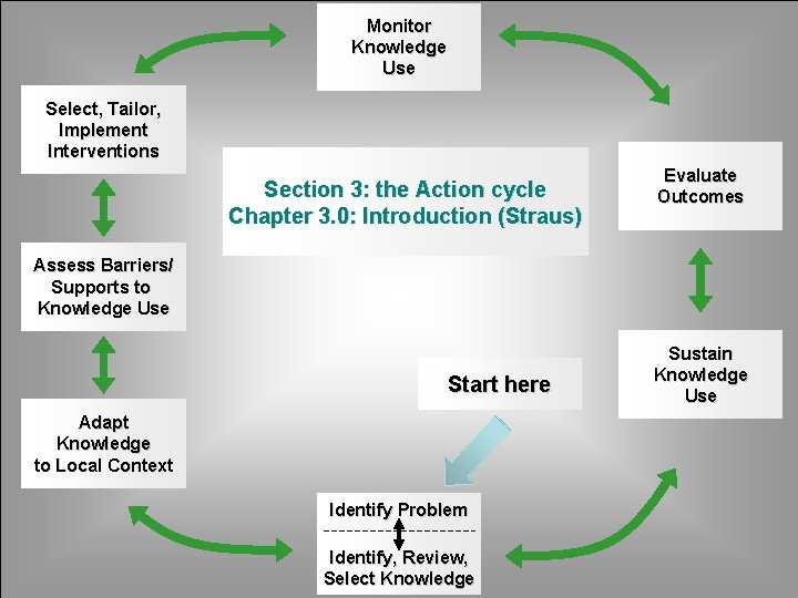 Monitor Knowledge Use Select, Tailor, Implement Interventions Section 3: the Action cycle Chapter 3. Monitor Knowledge Use Select, Tailor, Implement Interventions Section 3: the Action cycle Chapter 3.