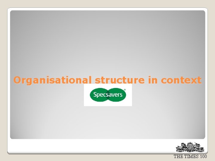 Organisational structure in context THE TIMES 100 