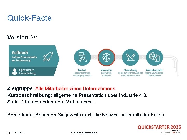 Quick-Facts Version: V 1 Zielgruppe: Alle Mitarbeiter eines Unternehmens Kurzbeschreibung: allgemeine Präsentation über Industrie