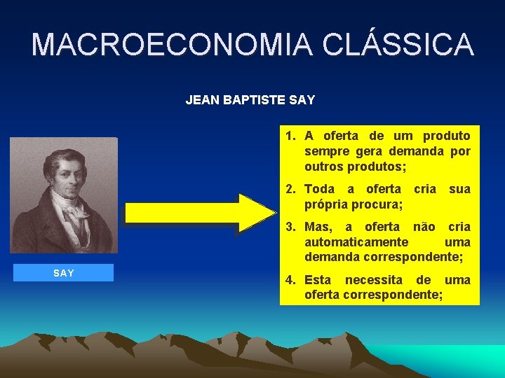 MACROECONOMIA CLÁSSICA JEAN BAPTISTE SAY 1. A oferta de um produto sempre gera demanda