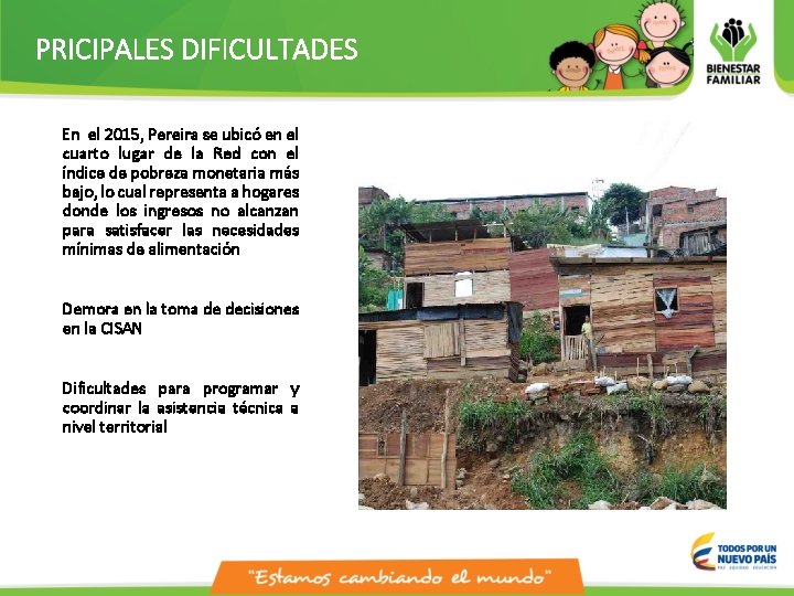 PRICIPALES DIFICULTADES En el 2015, Pereira se ubicó en el cuarto lugar de la