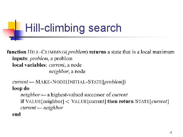 Hill-climbing search 4 