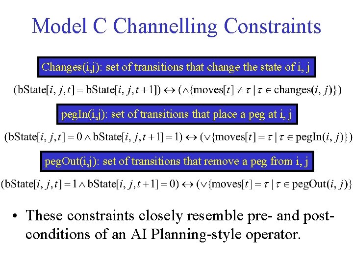 Model C Channelling Constraints Changes(i, j): set of transitions that change the state of