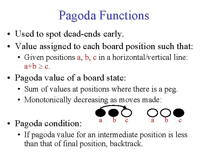 Pagoda Functions • Used to spot dead-ends early. • Value assigned to each board
