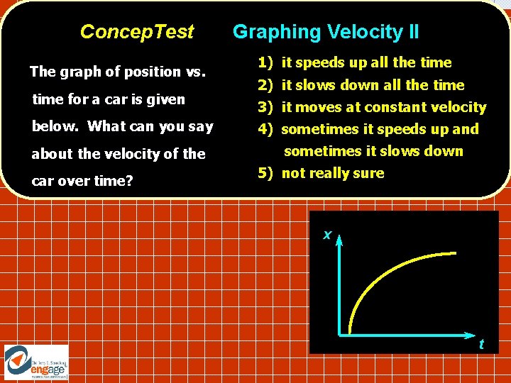 Concep. Test The graph of position vs. time for a car is given below. Concep. Test The graph of position vs. time for a car is given below.