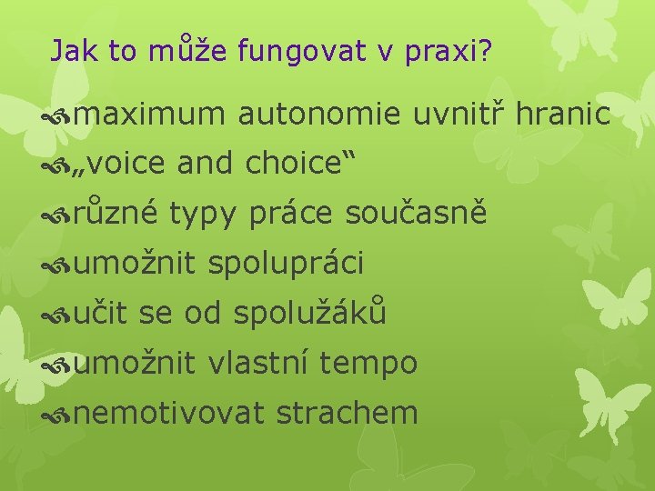 Jak to může fungovat v praxi? maximum autonomie uvnitř hranic „voice and choice“ různé