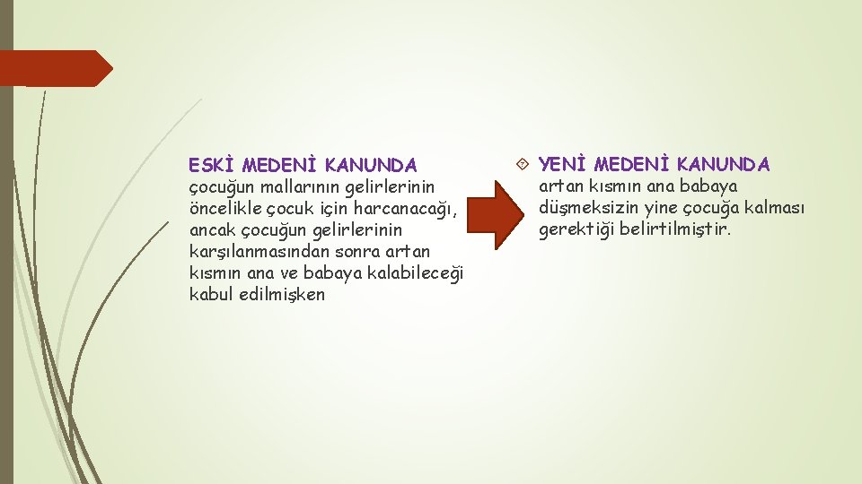 ESKİ MEDENİ KANUNDA çocuğun mallarının gelirlerinin öncelikle çocuk için harcanacağı, ancak çocuğun gelirlerinin karşılanmasından