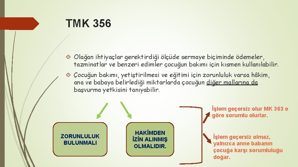 TMK 356 Olağan ihtiyaçlar gerektirdiği ölçüde sermaye biçiminde ödemeler, tazminatlar ve benzeri edimler çocuğun