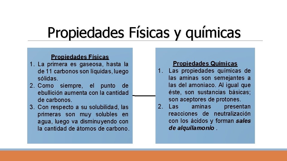 Propiedades Físicas y químicas Propiedades Físicas 1. La primera es gaseosa, hasta la de